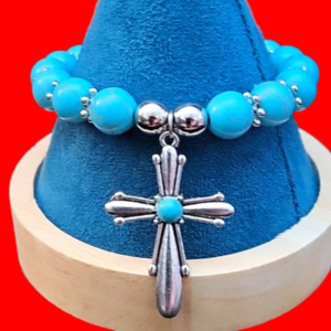 Turquoise Cross ✝️ Stretch Beaded Bracelet  NWTags  Easter 🐇 🎁  Silverstone